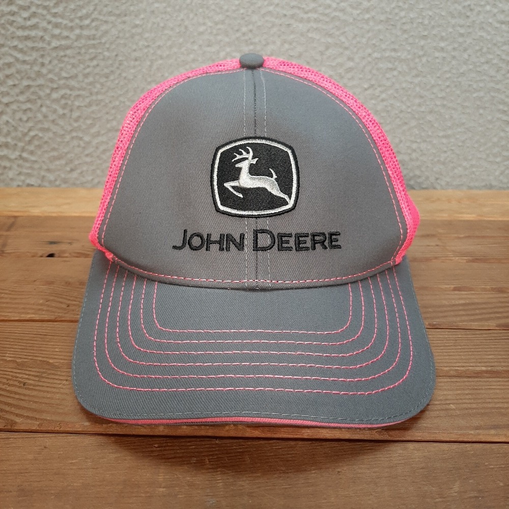 John Deere‎ Hat Womens Pink Gray Snapback Mesh Back Trucker Cap Workwear Farmer